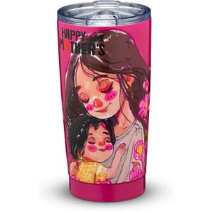 20oz Mom Tumbler Insulated Thermal Coffee Cup - Portable Travel Mug with Cute Cartoon Patterns, Leak-Proof for Mom, Great Mothers Day Gift for Daily Use Office Outdoor(Pink)