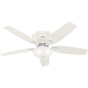 Hunter 52 inch Indoor Ceiling Fan with LED Light - White Ceiling Fan with Pull Chain, For Bedroom, Living Room, or Kitchen, Low Profile Flush Mount, No Remote, 5 Blades - Kenbridge 53378, Fresh White, Large