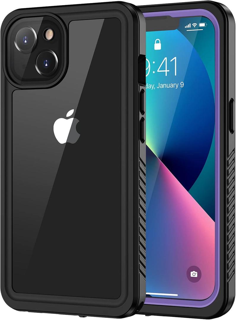 Lanhiem for iPhone 13 Case, IP68 Waterproof Dustproof Shockproof Cases with Built-in Screen Protector, Full Body Sealed Protective Front and Back Cover for iPhone 13, 6.1 inch (Purple)