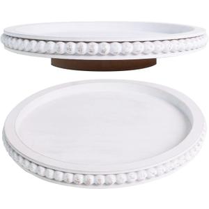 HPC Decor 12Inch Beaded Lazy Susan- Wooden Lazy Susan Organizer for Farmhouse Table Decor, Round Turntable for Table Cabinet, Countertop- Kitchen Turntable 360 Degrees Rotating Table Spinning Tray