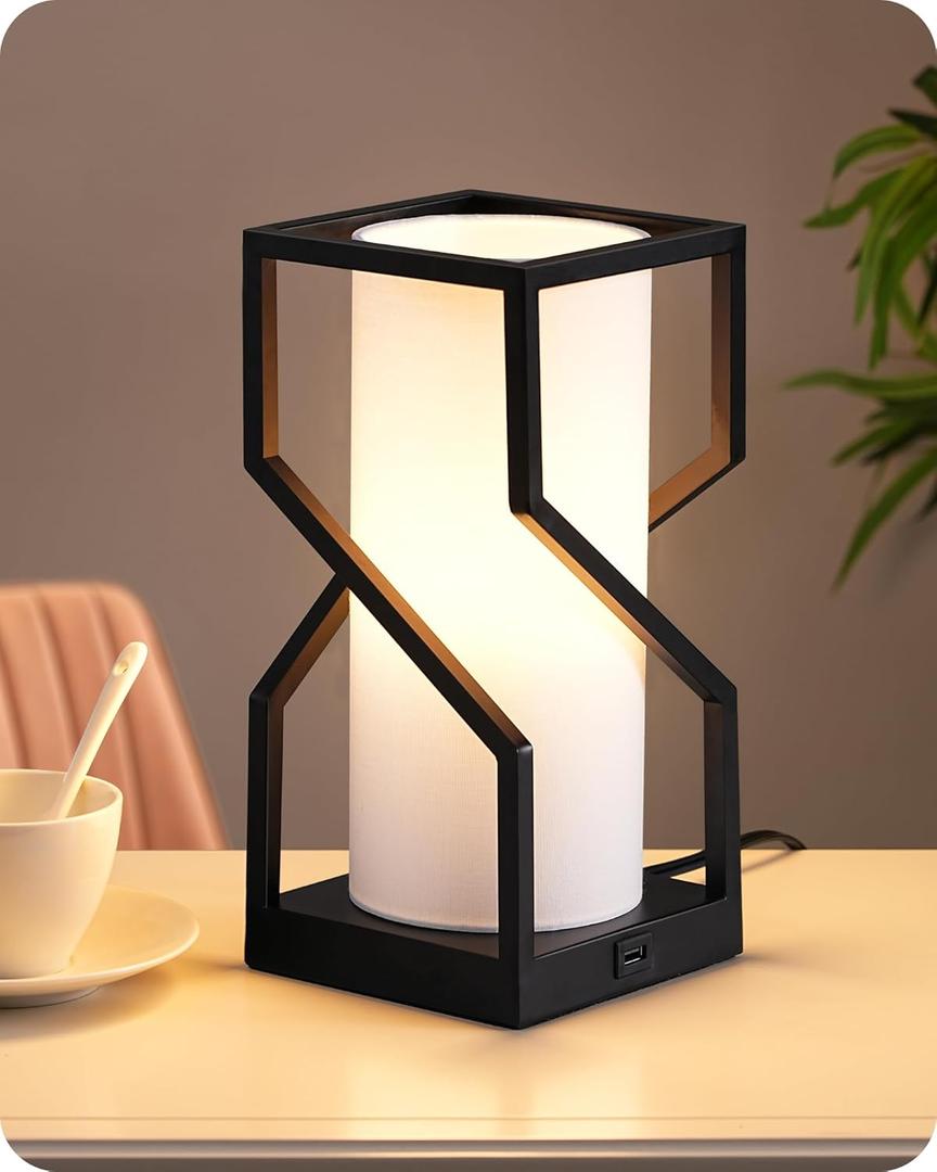 EDISHINE Modern Table Lamp, Bedside Lamp with Linen Lampshade & USB Port, Touch Control Nightstand Lamp for Bedroom, Living Room, Kids Room, 9W 2700K 3-Stage Dimmable Bulb Included (White)