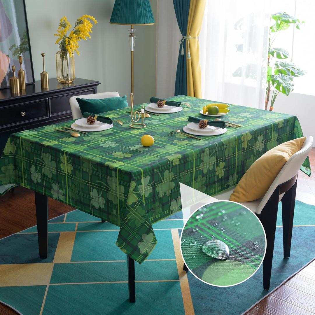 St. Patrick's Day Waterproof Tablecloth  Rectangular Table Cloth Shamrock Print, Stain Resistant, Perfect Table Cover for Dining & Kitchen Decor, W60 x L120 (Green)