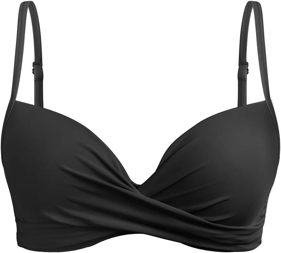 Aqua Eve Women Underwire Bikini Top Only - 2025 Push Up Swim Top Padded Bra Swimsuit (Medium, Black)