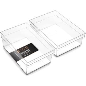 BINO | Plastic Storage Bins, Large | THE HANDLER COLLECTION | Multipurpose Organizer Bins | Kitchen Pantry Organizers and Storage | Clear Containers for Organizing Home | Freezer Organizer (2PK LARGE - 14 x 8 x 4)