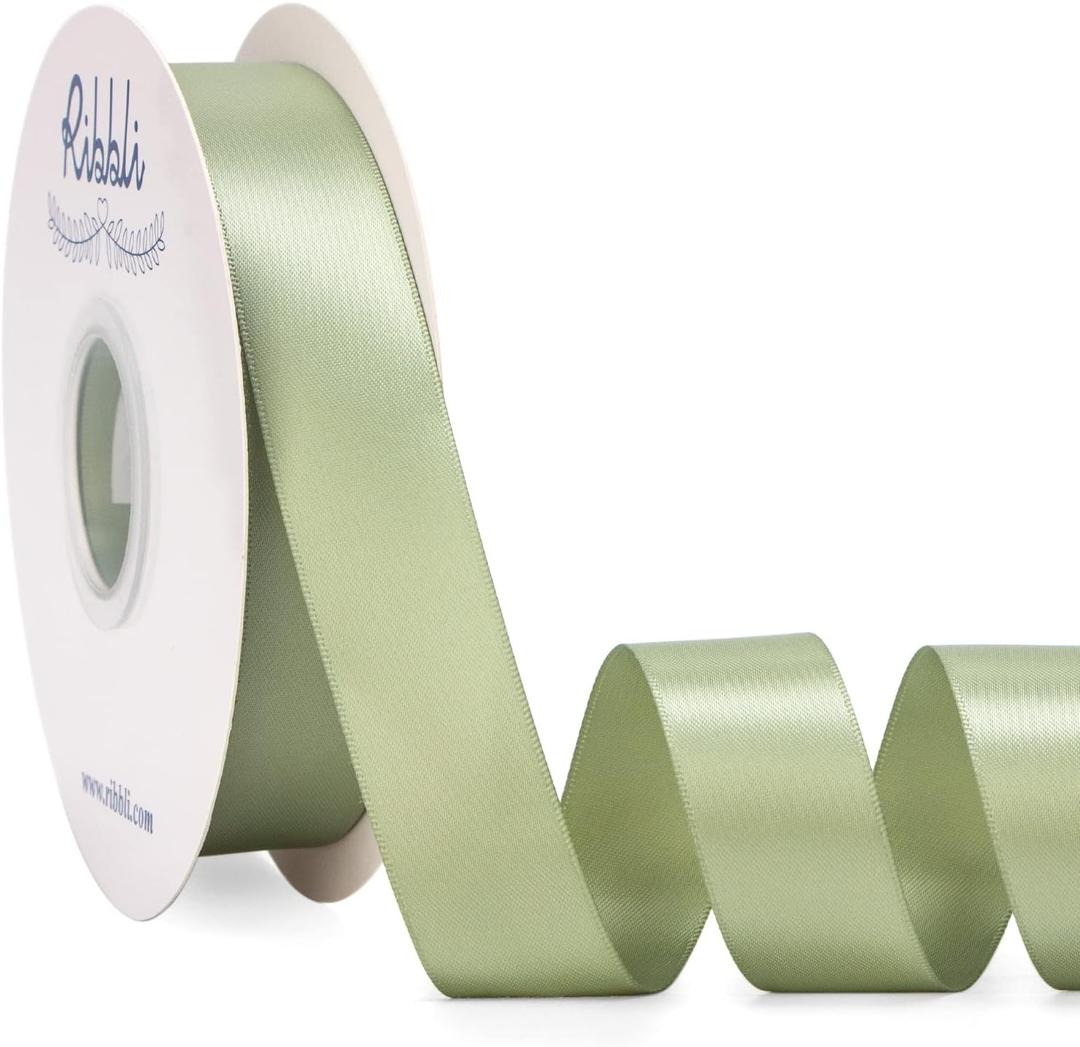 Ribbli Dusty Sage Satin Ribbon Double Faced Satin 1 inch x Continuous 50 Yards-Sage Ribbon for Gift Wrapping Crafts Wedding Decoration Bows Bouquet Floral Arrangement
