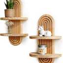 2PCS, Boho Shelves, Arched wall Shelf, Floating Shelf for Home Decor, wall Display for vases (Beige)