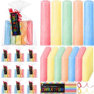 Sabary 30 Sets End of Year Gifts 150 Pcs Sidewalk Chalk Bulk with 30 Cards 30 Packaging Bags 2 Ribbons for Classroom Teacher Gifts