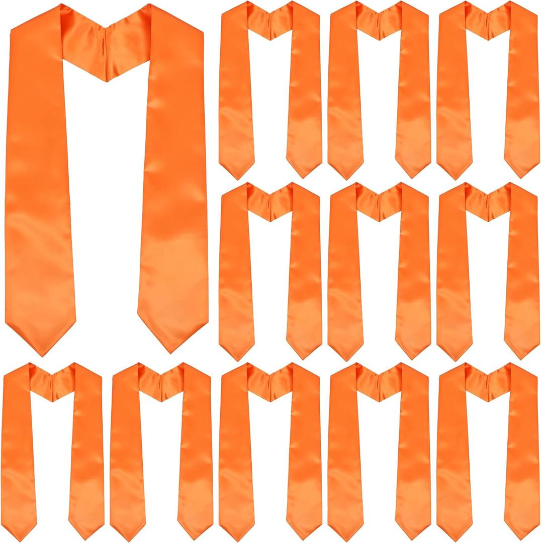 12 PCs Unisex Adult Plain Graduation Stole Bulk for High School and Bachelor 60''/72" Long (Orange)