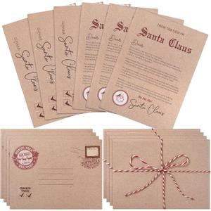 Gueevin 20 Sets of Christmas Official Santa Letter Certificate from Santa Claus Set with North Pole Envelopes and Ropes Including Nice List Certificate Envelopes Writing Letter for Mailbox Family Girl