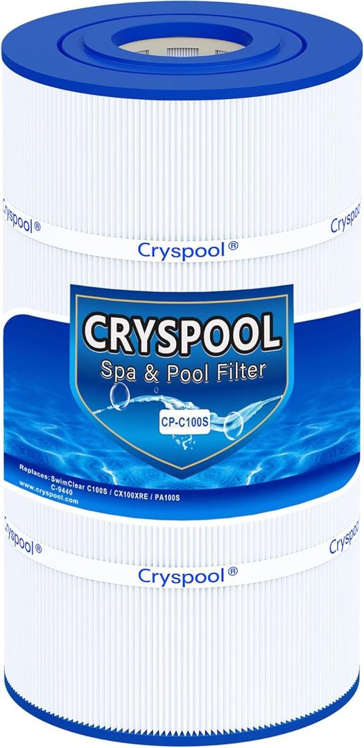 2 Pack Cryspool® C100S Filter Compatible with CX100XRE, C100S, SwimClear C100S, PA100S, C-9440, 100 Sq. Ft Pool Filter Cartridge, 2 Pack