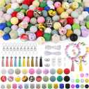 Skalamio 246Pcs Silicone Beads, 15mm Beads for Keychain Making, Multiple Styles Silicone Beads Bulk, Floral Printed Rubber Beads for Keychains Necklace Bracelet Lanyard Making