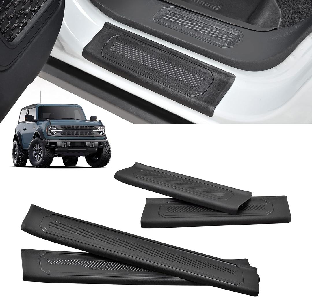 4PCS Door Sill Guards for Bronco 2021-2023, KEWISAUTO TPE Door Sill Protector Anti Scratch Door Sill Guards for Ford Bronco 2021 2022 2023 Accessories (Not for Bronco Sport)