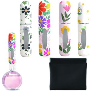 2 x Perfume Travel Refillable Bottle Portable Mini Sprayer,Empty Perfume Bottles with Unique Patterns,Refill Pump Case for Traveling and Outgoing,4 Pcs of 5 ml and Outgoing (Fresh Flower Series)