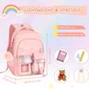 Kawaii Pink Kids Backpack for Girls, Fashion Multiple Pockets Bookbag for Primary Elementary High School for Teen Girls