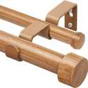 KAMANINA Wood Double Curtain Rod for Windows 66 to 120 Inches (5.5-10 Feet), 1 Inch Heavy Duty Long Curtain Rods for Windows, Wood Grain Telescoping Drapery Rods with End Caps