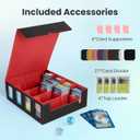PU Leather Storage Case Fits with Display,3000+ Cards,4-Row Deck Case with Removable Lid,with1Dice tray for dice,24 Colorful Dividers & 4 Card Supporters forTCG Game Cards (Black/Red)