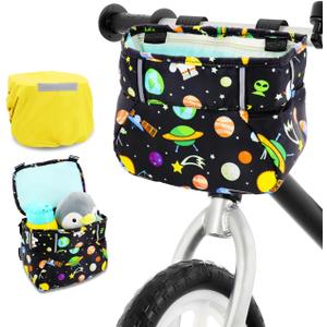 ANZOME Kids Bike Basket, Colorful Blocks Large Bicycle Basket, Bicycle Handlebar Bag, Waterproof Fabric Colorful Bike Basket for Women, Men, Kids