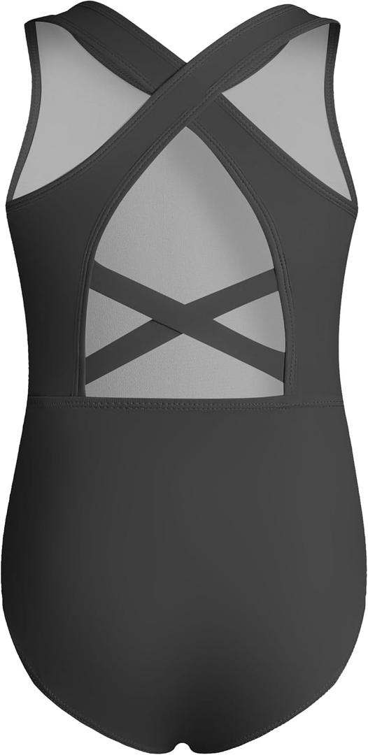 Phineein Girls Gymnastics Leotards Crisscross Back - Kids Sleeveless Ballet Dance Fancy Crossover Leotard (10/12, Black)