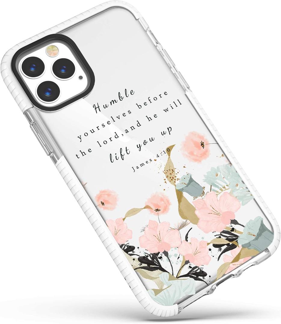 Lily Floral Girls Women Scripture Bible Verses Christian Quotes James 4:10 Soft Protective Clear Case for iPhone 12/12 Pro