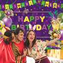 Mardi Gras Birthday Backdrop Purple Green Mask Feather Ballon Birthday Photography Background Women Men Carnival Masquerade Dancing Party Supplies (7x5FT)