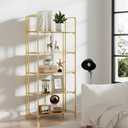 5-Tier Wider Foldable Bookshelf, Gold Frame & Walnut Shelves