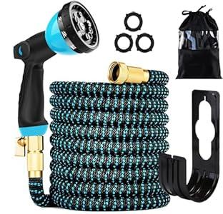 100 ft Expandable Garden Hose  Kink Free Flexible Water Hose with ThumbControlled 10Function Nozzle, 3/4 Solid Brass Connectors, Retractable Latex Core  Lightweight Expanding Hose