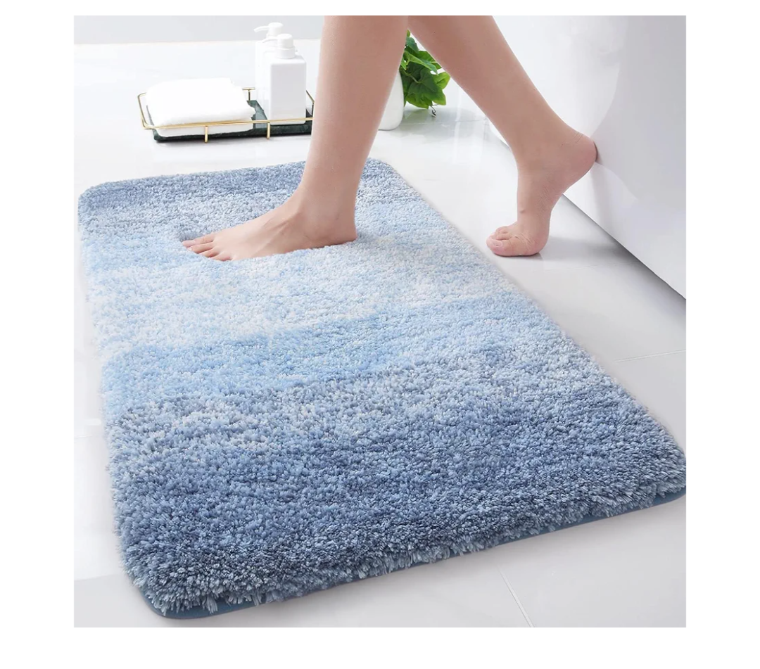 Arotive Microfiber Bathroom Rugs, Shaggy Soft and Absorbent Bath Rug, Non-Slip, Thick Plush Machine Washable Dry Bath Mats for Bathroom, Tub and Shower, 24x16, Light Blue
