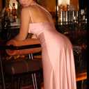 Memoriesea Women's Sexy One Shoulder High Split Cocktail Wedding Party Maxi Dress (Pink) M