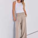 ANRABESS Women Linen Palazzo Pants Summer Boho Wide Leg High Waist Casual Lounge Pant 2026 Beach Travel Vacation Outfits (Beige, L)