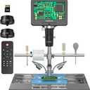 Andonstar AD246S-M Plus 7'' HDMI Soldering Digital Microscope for Electronics Repair, 2000x 3 Lens 2160P UHD Video Record, Soldering Microscope Station with Helping Hands, Coin Full View 32GB Card
