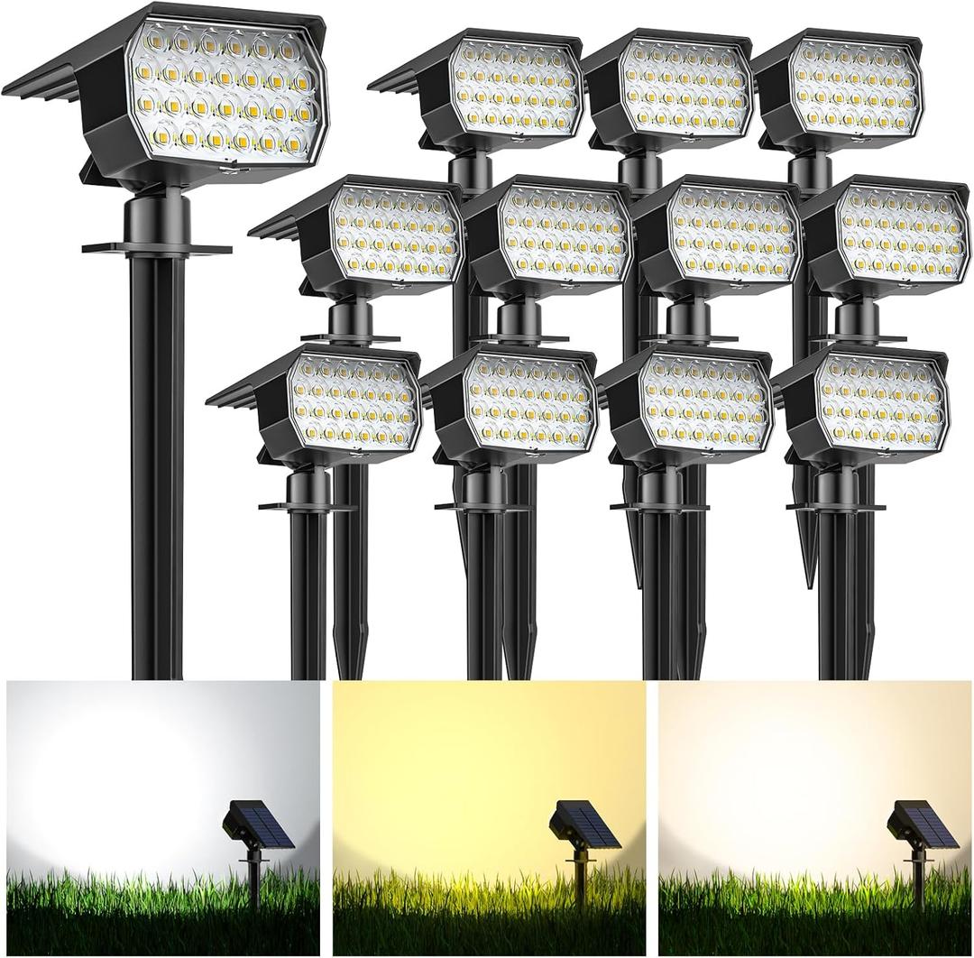 Solar Spot Lights Outdoor 12 Pack, [52 LED/ 6 Color Lighting] Solar Lights Outdoor Waterproof IP65 Dusk to Dawn Solar Powered Landscape Spotlights for Outside Yard Garden Pathway Lawn
