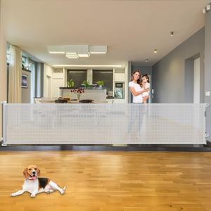 110 Inch Retractable Baby Gates for Large Openings Retractable Dog Gate Outdoor Retractable Gate Mesh Dog Gate Retractable Gates for Dogs Indoor Extra Long Baby Gate for Stairs, Doorways, Light Gray