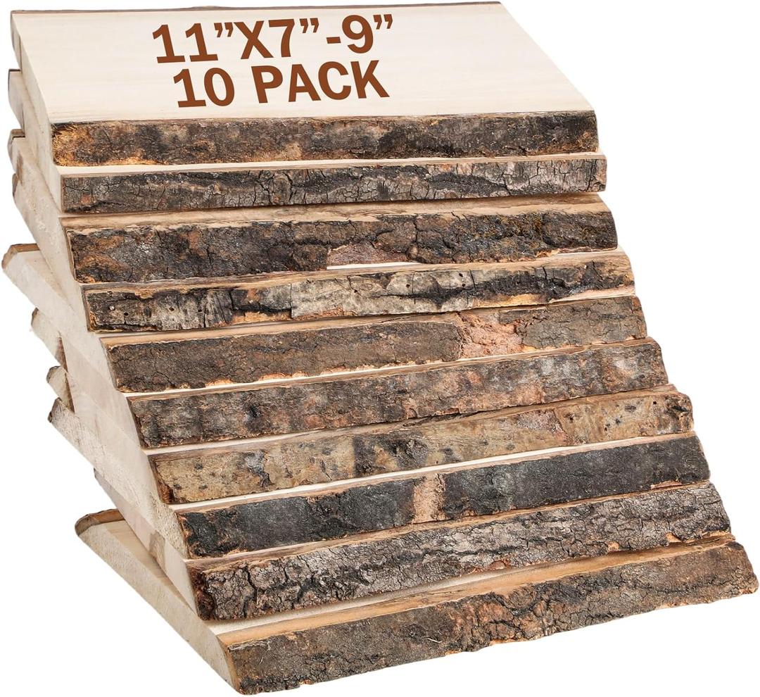 Tioncy 10 Pcs Large Rustic Poplar Wood Plank 11 x 7-9 Inches Natural Live Edge Wood Slab Hollow Unfinished Wooden Crafts for Burning Weddings Table Centerpieces Christmas DIY Decoration