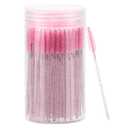 100 Pcs Disposable Mascara Wands, Crystal Eyebrow Spoolies Brush for Eyelash Extensions, Pink Lash Brushes with Container
