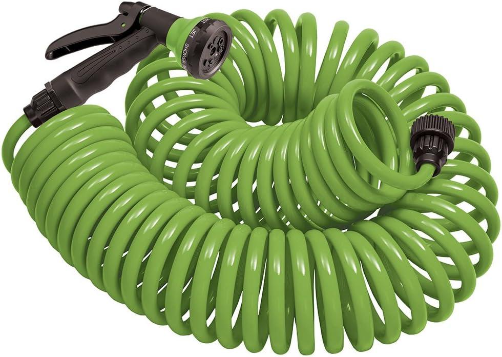 Orbit 27389 Coil Garden Hose, 50 Feet, with 8-Pattern Hose Nozzle (Green)