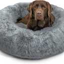 Best Friends by Sheri The Original Calming Donut Dog Bed for Large Dogs up to 100 lbs, Shag Faux Fur, Gray, Large, 36" x 36"
