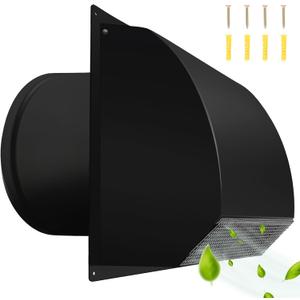 10 inch Steel Hooded Wall Vent with Screen & Damper, Black