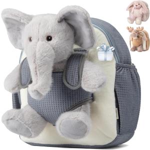 Moonkie Hug & Go Elephant Toddler Backpack Soft Plush Bag with Take-Along Toy for Boys Aged 24 | Ideal for Daycare, Travel & Birthday Gifts