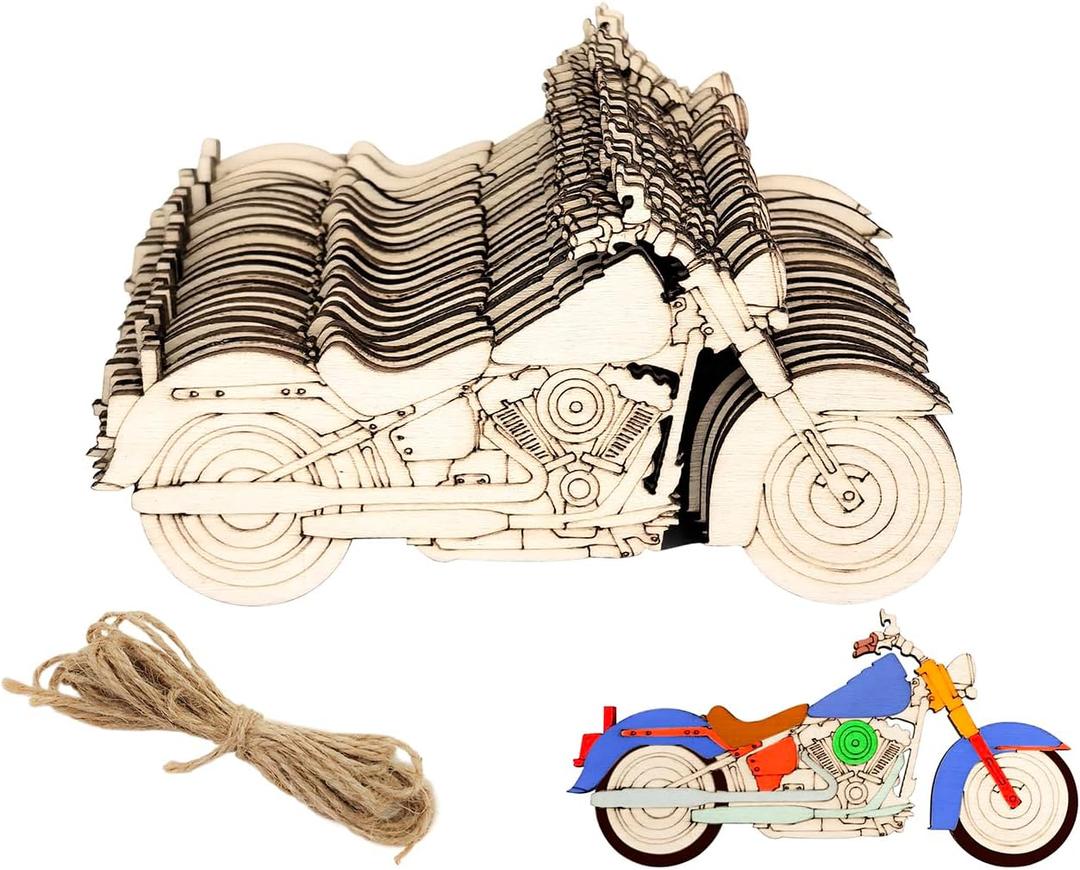 30 Pack 4 Inch Wood Motorcycle Cutouts Unfinished Wood Motorcycle Crafts Wooden Motorcycle Hanging Ornaments DIY Motorcycle Craft Gift Tags for Home Party Decoration