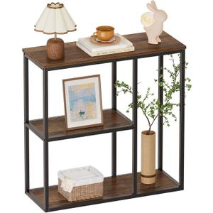 WOHOMO Console Table, Small Entryway Table with Storage Shelves 12'' Narrow Sofa Table Modern Hallway Table for Living Room 31.5" x12''x31.5'' Walnut
