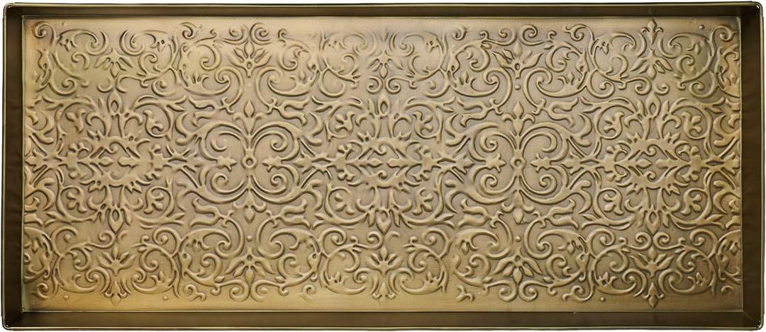 HF by LT Enchanted Scroll Pattern Metal Boot Tray, 30 x 13 inches, Antique Brass Finish