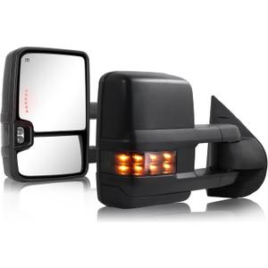 Towing Mirror Compatible with 2007-2013 Chevy Silverado 1500, GMC Sierra 2014 2500HD 3500HD Tow Mirrors Power Adjusted Heated Glass Turn Signal Backup Light Extendable Pair Set, DOTTED LIGHT