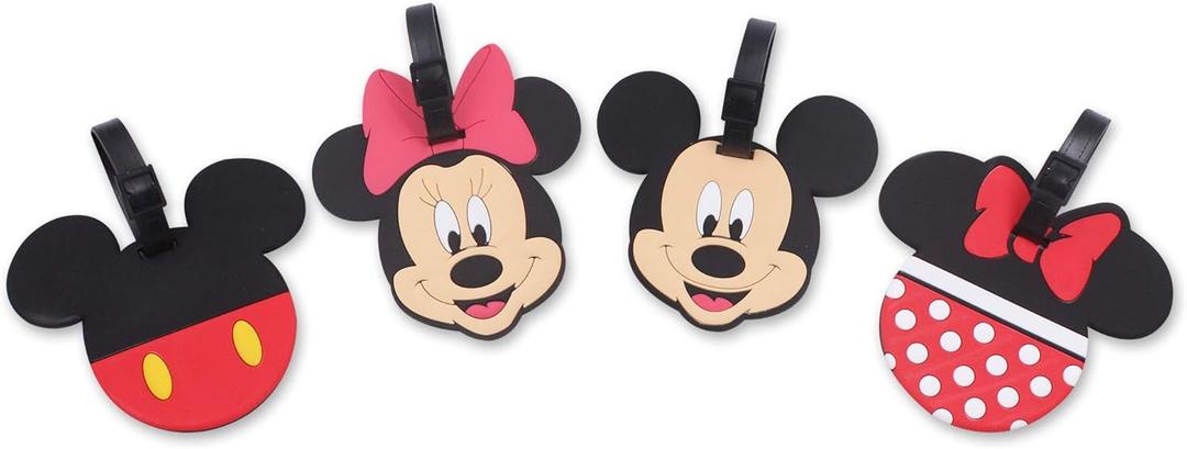 4 Pcs Set Mickey Minnie Silicone Travel Luggage Baggage Identification Labels ID Tag for Bag Suitcase Plane Cruise Ships with Belt Strap