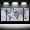 5 Pieces Vintage World Map Canvas Prints Push Pin Wall Art Decor Trace Travel Marks The Map of The World Antique Framed Picture for Living Room Office 16x40inx5