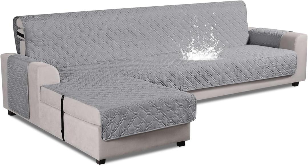 VANSOFY Upgraded Sectional Couch Covers 100% Waterproof L Shaped Sofa Slipcover Reversible Chaise Lounge Cover for Sectional Sofa Furniture Protector Cover for Pets Dog Cat(X-Large, Light Gray)
