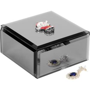 Jewelry Boxes for Women,Jewelry Organizer and Storage,Santa,Glass Mirrored Small Jewelry Box, 4.6"*2.6'',Ring,Earrings and Necklace Luxury Jewelry Box for Women or Girls,Black Gift Box
