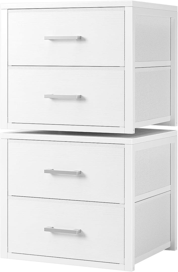 BOLUO Stackable Storage Drawers Closet Organizers and Storage Fabric White 2 Drawer Dresser for Bedroom 2 Packs Modern