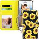 ULAK Compatible with iPhone 8 Plus/7 Plus Wallet Case for Women Girls, Premium PU Leather Flip Cover with Card Holders, Kickstand Feature Protective Purse Case 5.5 Inch, Sunflower