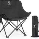 Portable Camping Chair, 60cm Wide Seat Folding Chair with Lumbar Support, 265LBS Capacity Heavy Duty with Storage Bag for Outdoor Hiking Beach Picnic, Black, 23.62 inches