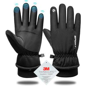 Winter Gloves Men Women - Thermal 3M Thinsulate Ski Gloves, Thick Waterproof Cold Weather Snow Gloves with Touchscreen Fingers, Anti-Slip Windproof Warm Sports Glove Snowboard, Cycling, Hiking (Large, BLACK)